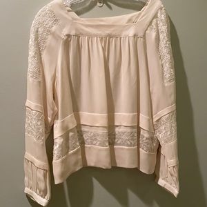 White silk long sleeve top